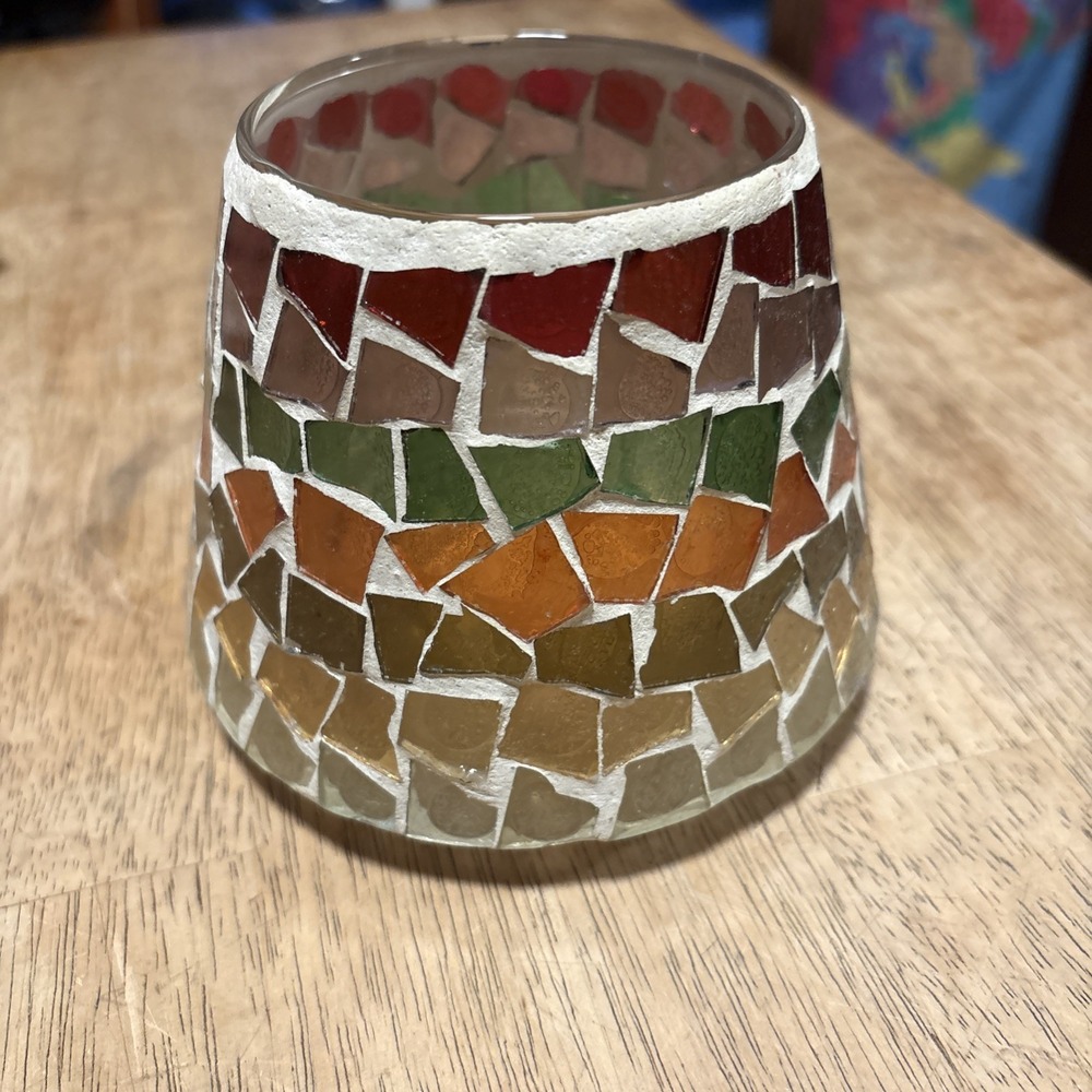 YANKEE CANDLE MOSAIC MULTI-COLORED GLASS TILES CANDLE JAR TOPPER~4” x 5”